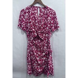 Women's Floral Print Cut Out Wrap Mini Dress Size Large Bohemian Festival